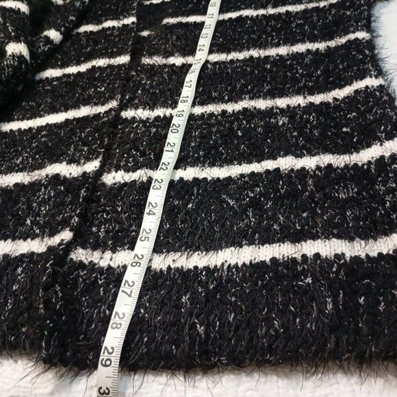 Calvin Klein Cardigan Womens Black & White Fuzzy Striped Open-Front Sweater - Picture 7 of 9